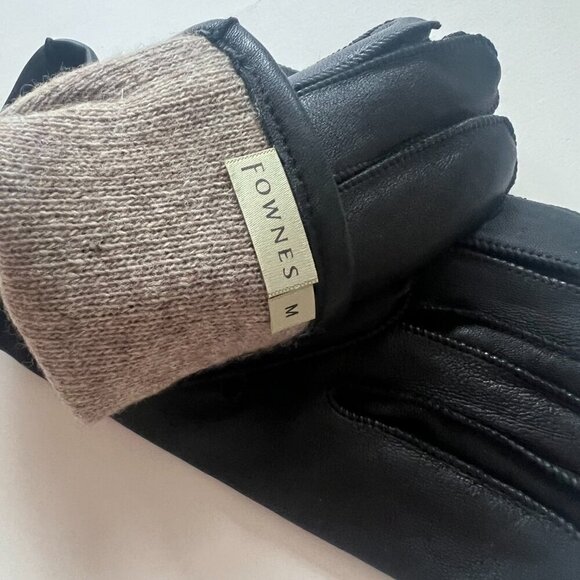 Nordstrom Mens Black Leather Cashmere Lined Gloves Medium NWT - Picture 3 of 5